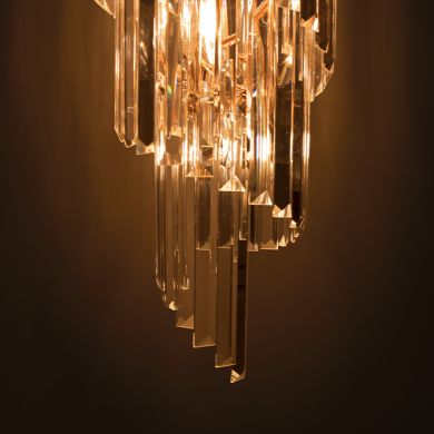Ceiling Lamp OLFUS 9xE14 H.180(máx.)xD.40cm with transparent cristals and gold plate