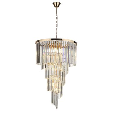 Ceiling Lamp OLFUS 12xE14 H.200(máx.)xD.60cm with transparent cristals and gold plate