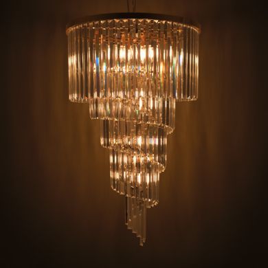 Ceiling Lamp OLFUS 12xE14 H.200(máx.)xD.60cm with transparent cristals and gold plate