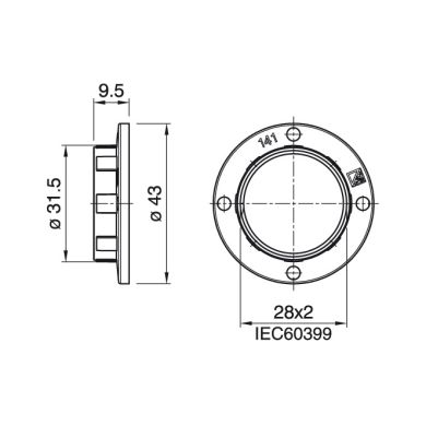 Arandela de resina termoplástica transparente para portalámparas E14 con rosca 9, 5mm D.43mm