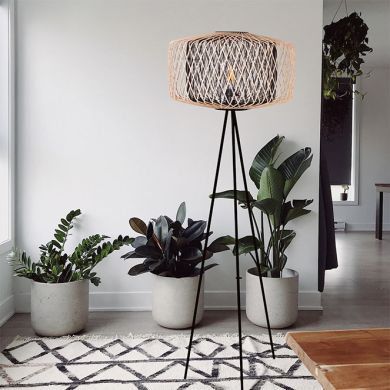 Lámpara de pie BAMBOO D.49xAlt.145cm 1xE27 en bambú negro y natural