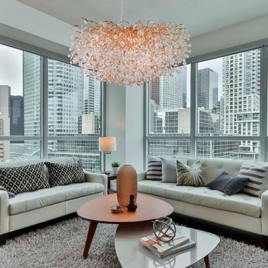 Ceiling Lamp DAVOS 15xG9 H.Reg.xD.100cm with amber cristals and gold frame