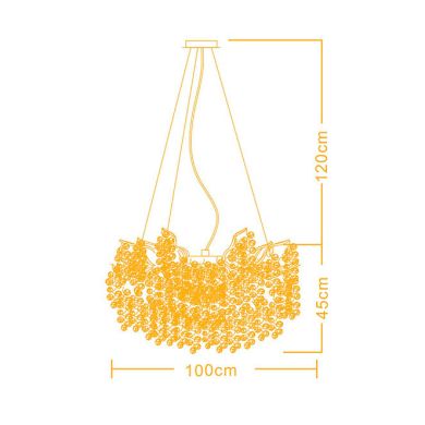 Ceiling Lamp DAVOS 15xG9 H.Reg.xD.100cm with amber cristals and gold frame