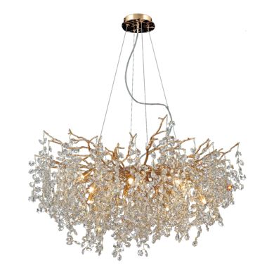 Ceiling Lamp AMPEZZO 11xG9 H.Reg.xD.100cm with transparent cristals and gold frame
