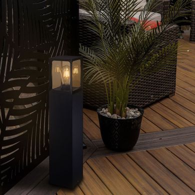 Pillar CRIZ IP44 1xE27 L.12,3xW.12,3xH.30cm Black Aluminium+Glass