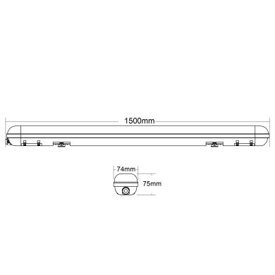 Armadura estanque LINESTA X2 D 150cm IP65 48W LED 5200lm 6400K C.150xL.7,4xAlt.7,5cm cinzento