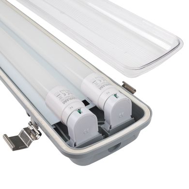 Armadura estanque LINESTA TypeC IP65 2xG13 T8 LED 120cm C.127xL.9,7xAlt.5,7cm cinzento