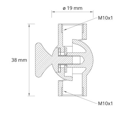 Female brass swivel Alt.3xD.1,9-3,8cm, M10x, with butterfly (GIRO SN6*AC)