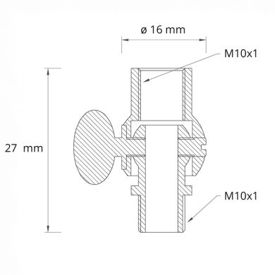 Giro D.1,6-2,7cm femea/macho M10x2 com borboleta, em latão bruto (GIRO SN1)