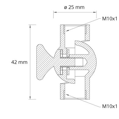 Giro D.2,5-4,2cm femea/femea M10x2 com borboleta, em latão bruto (GIRO SN6*25C)
