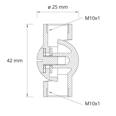GiroD.2,5-4,2cm femea/femea M10x2 com parafuso, em latão bruto (GIRO SN6*25)