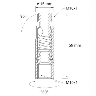 Giro Alt.5,9xD.1,6cm femea/macho M10x2 360°-90°, em latão bruto (GIRO SN10/10)