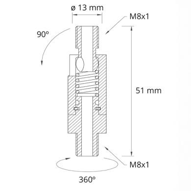 Male Alt.5,1xD.1,3cm raw brass swivel M8x1+M8x1 360°-90° (GIRO SN23)