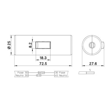 Black rewireable cylindrical single pole rocker switch
