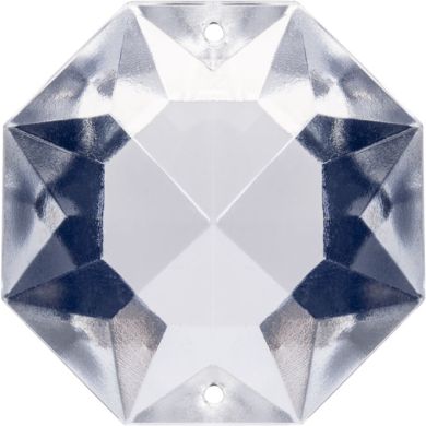 Glass octagon stone D.2cm 2 holes transparent (Box)