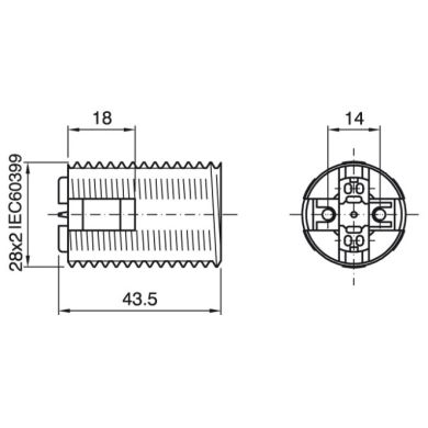 White E14 2-pieces lampholder with threaded outer shell, in thermoplastic resin