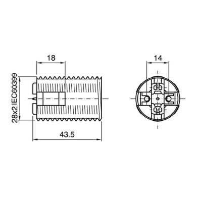 Black E14 2-pieces lampholder with threaded outer shell, in thermoplastic resin