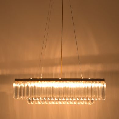 Candeeiro de tecto NARVIK 10xG9 C.80xL.30,5xAlt.Reg. com cristais transparentes e chapa dourada