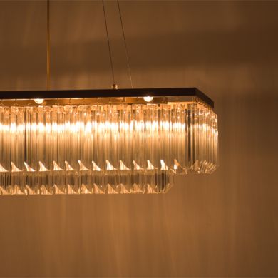 Candeeiro de tecto NARVIK 10xG9 C.80xL.30,5xAlt.Reg. com cristais transparentes e chapa dourada