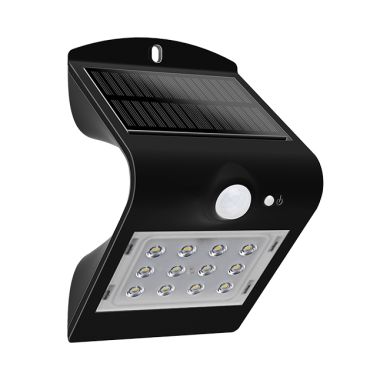 Aplique solar SOLARIS IP65 1,5W 220lm LED 3000K+LED traseiro 3000K C.9,65xL.7,94xAlt.14,49cm preto