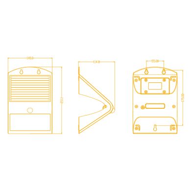Aplique solar SOLARIS IP65 4W 500lm LED 4000K+LED traseiro 4000K C.14xL.11,48xAlt.21,11cm preto
