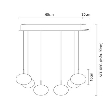 Candeeiro de tecto PLANETT 6x8W LED 3600lm 3300K C.65xL.30xAlt.Reg.cm champanhe