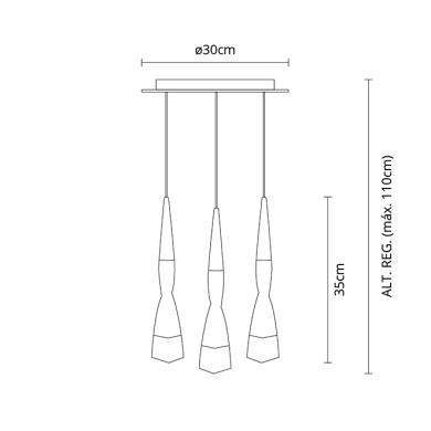Ceiling Lamp METEOR 3x7W LED 1570lm 3300K H.Reg.xD.30cm Champanhe
