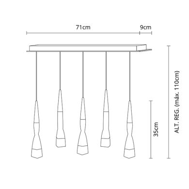 Ceiling Lamp METEOR 5x7W LED 2620lm 3300K L.71xW.9xH.Reg.cm Champanhe