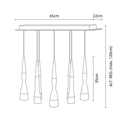 Ceiling Lamp METEOR 8x7W LED 4200lm 3300K L.65xW.22xH.Reg.cm Champanhe