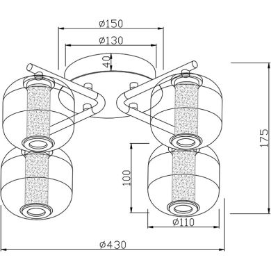 Plafond MALVINA 4x5W LED 1200lm 4000K H.17,5xD.43cm Chrome