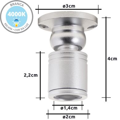 Foco orientable MELVIN redondo 1W LED 70lm 4000K A.4xD.3cm níquel