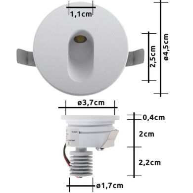 Foco de encastrar DIRAME redondo fixo IP65 1W LED 60lm 4000K Alt.0,4xD.4,5cm branco