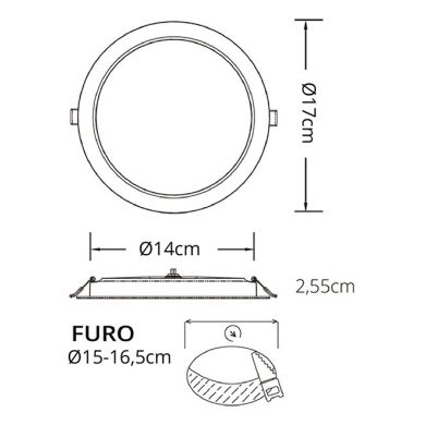 Foco de encastrar BUTUT redondo 18W LED 1600lm 4000K Alt.2,6xD.17,0cm branco