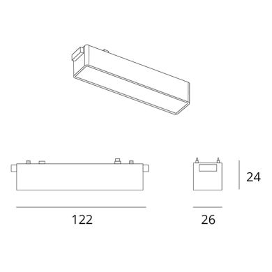 Magnetic Track Linear Light PIQUET (2 wires) 6W LED 330lm 3000K 150° L.12,2xW.2,6xH.2,4cm black