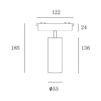 Foco para calha magnética PIQUET (2 condutores) 18W LED 1500lm 3000K 24° Alt.18,5xD.5,5cm preto