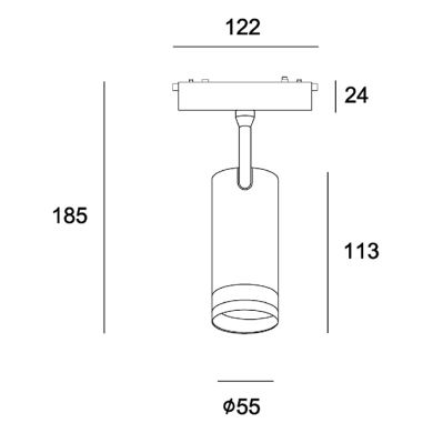 Foco para calha magnética PIQUET (2 condutores) 20W LED 1400lm 3000K 15°-55° Alt.18,5xD.5,5cm preto