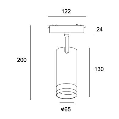 Foco para calha magnética PIQUET (2 condutores) 26W LED 2000lm 3000K 15°-55° Alt.20xD.6,5cm preto