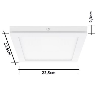 Painel de superfície TOLSTOI 22,5x22,5 18W LED 1080lm 3000K 120° C.22,5xL.22,5xAlt.2,3cm Branco