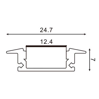 Black Profile for LED strip with tabs with opaline diffuser (to be recessed) W.24.7xH.7mm