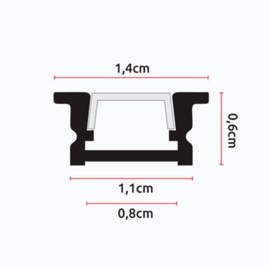 Straight Profile for LED strip with tabs w/opaline diffuser (to be recessed) W.14xH.6,45mm