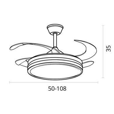 Ventoinha de tecto DUNE ECO preta, 4 palas retráteis, 72W LED 3000|4000|6000K, Alt.30/40xD.108/50cm