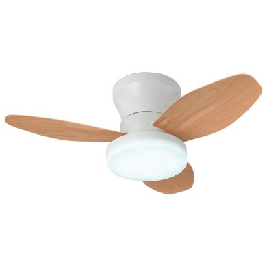 Ventilador DC TAURO MINI blanco/haya, 3 aspas, 48W LED 3000|4000|6000K, Al.18xD.70cm