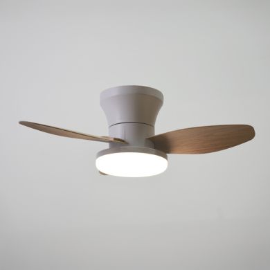 Ventilador DC TAURO MINI blanco/haya, 3 aspas, 48W LED 3000|4000|6000K, Al.18xD.70cm
