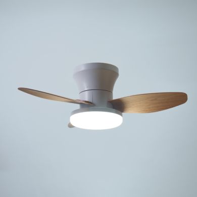 Ventilador DC TAURO MINI blanco/haya, 3 aspas, 48W LED 3000|4000|6000K, Al.18xD.70cm