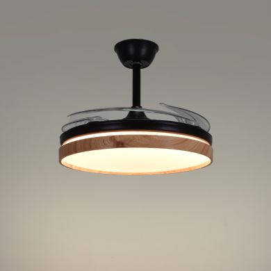 Ventoinha de tecto COSMOS MINI preto/faia, 4 palas retráteis, 48W LED 3000|4000|6000K A.35xD.91/40cm