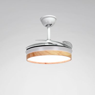 Ceiling fan DC COSMOS MINI white/beech, 4retractable blades, 48W LED 3000|4000|6000K, H.35xD.91/40cm