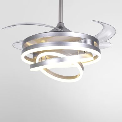 Ceiling fan DC SFERA silver, 4 retractable blades, 72W LED 3000|4000|6000K, H.45xD.108/50cm