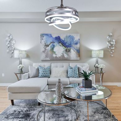 Ceiling fan DC SFERA silver, 4 retractable blades, 72W LED 3000|4000|6000K, H.45xD.108/50cm