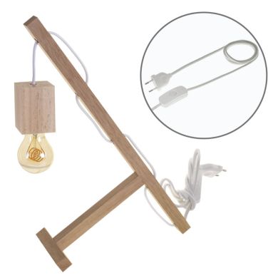 Candeeiro de mesa BASIC 1xE27 C.12xL.27xAlt.39cm madeira branco/madeira natural