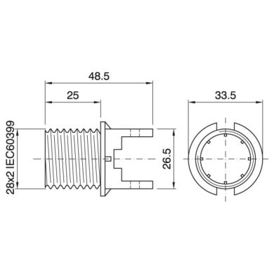 Black half threaded outer for B15d lampholder, in thermoplastic resin
